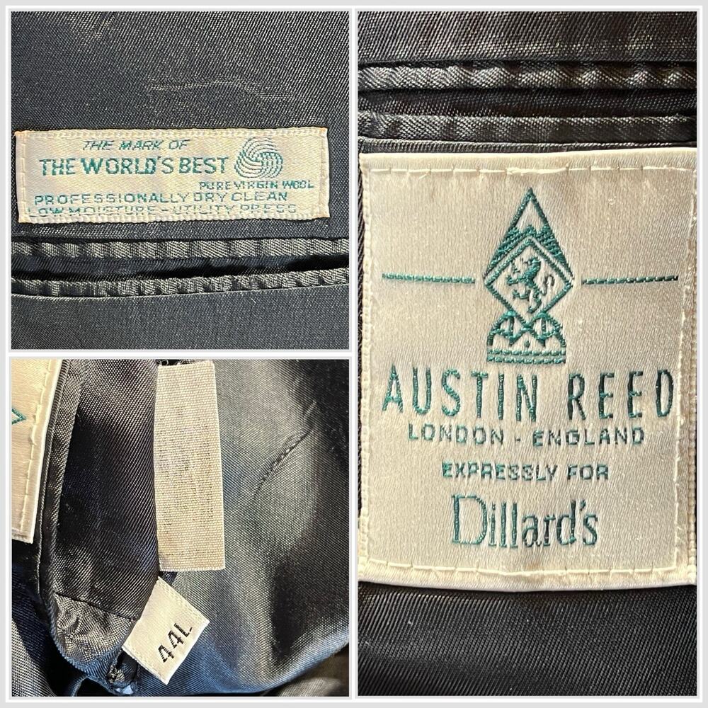 Vintage Austin Reed Suit 44L 38x29.5 Navy Blue Royal Banker's Stripe Virgin Wool - Picture 15 of 16